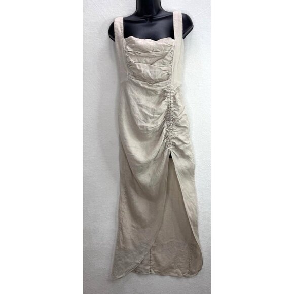 Rumer Women's Estelle Square Neck Maxi Beige Linen Dress Size Large - Picture 2 of 11